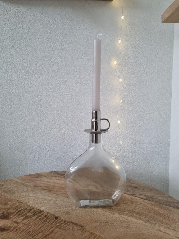 Candle holder bottle zilver