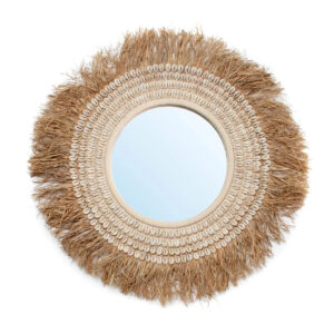 Bazar Bizar wandspiegel Raffia Cowrie - naturel wit